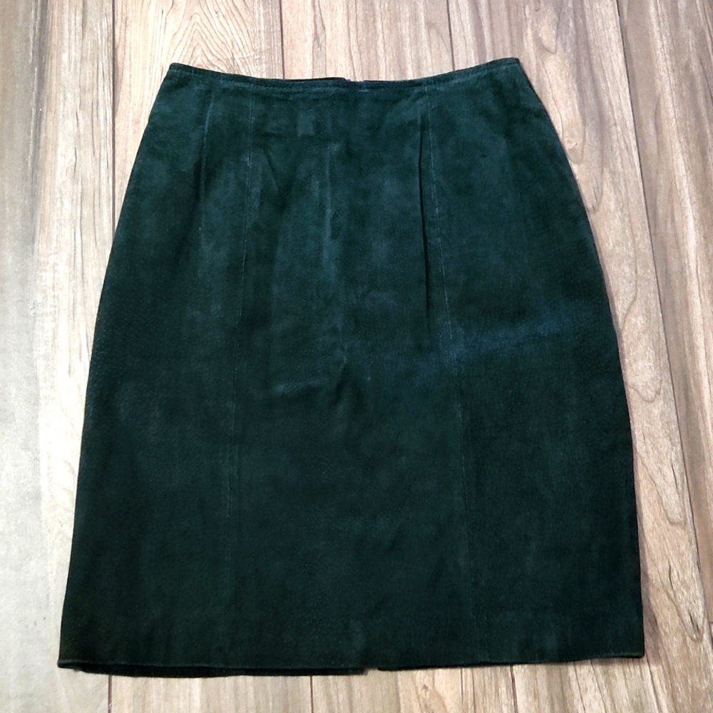 Vintage Dark Green Suede Pencil Skirt